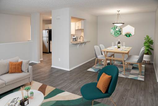Open Concept Dining Room and Living Room with Furniture
