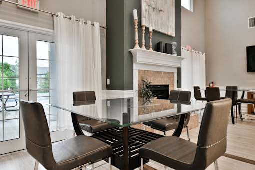 Glass Table and Decorative Fireplace