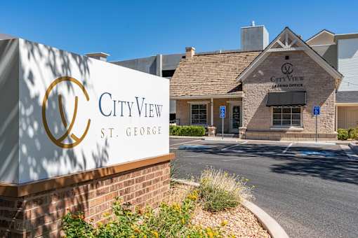 the city view sign in front of a building at City View St. George Apartments, Utah, 84770