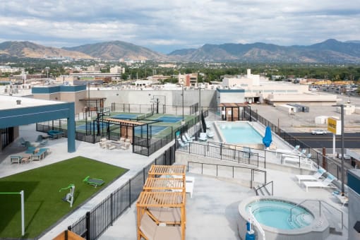 Drone Pool View at SevenO2 Main Apartments, Utah, 84101