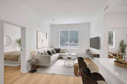 a living room with a couch and a tv