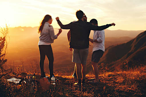 Friends standing on a hill at Bautista Apartments, Arizona, 85745