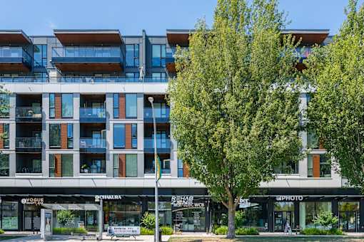 A modern building with a tree in front of it.