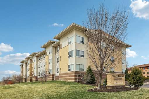 A large apartment complex named Valley Heights is shown in the image.