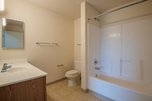A bathroom with a toilet, sink, and bathtub.
