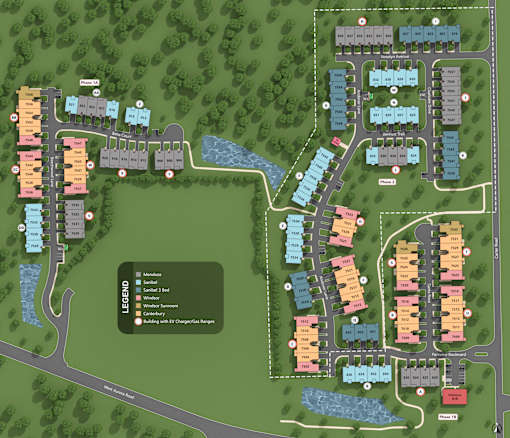 a site map of a campus with buildings and a parking lot