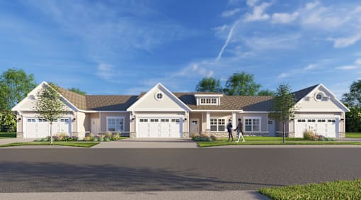 A two-story house with a garage and a driveway.