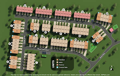 A map of a residential area with house numbers and street names.