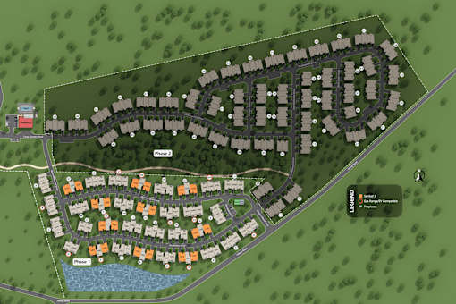 A map shows a layout of a residential area with streets and plots.