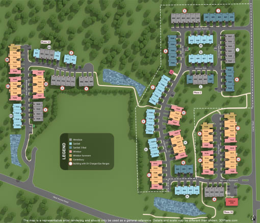 a site map of a campus with buildings and a parking lot