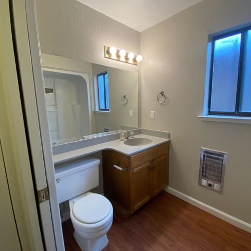 a bathroom with a toilet sink and a mirror