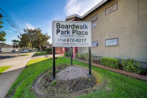 A sign for Boardwalk Park Place apartment homes is shown.