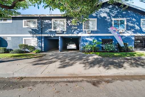 A blue building with the number 346 on it.