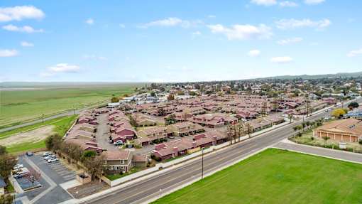 A residential area with houses and streets.