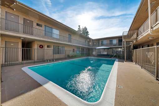 A swimming pool in a residential complex.
