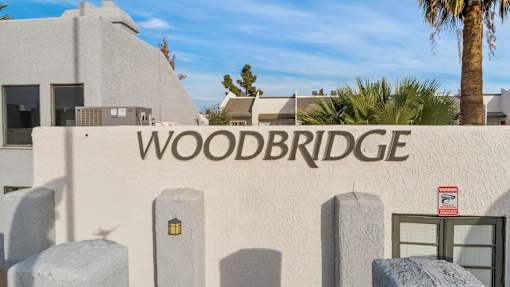 A building with the name "Woodbridge" on it.