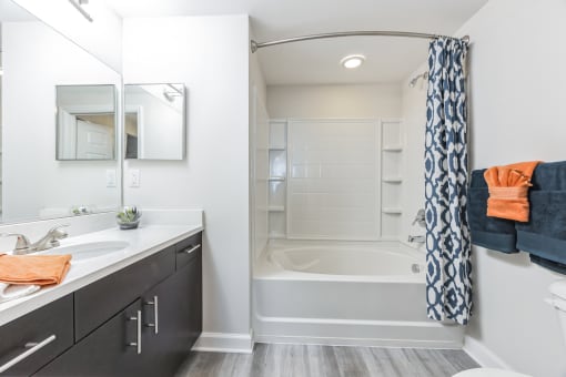 Bathroom with a shower and a sink and a bath tub at The Atlantic at Tradition, Florida, 34987