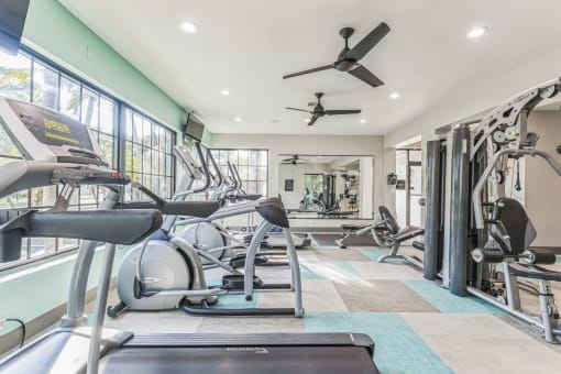 Gym with weights and cardio machines  at The Atlantic Preserve, Plantation, FL 33322