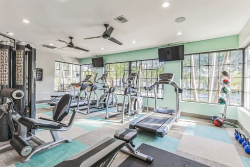 Gym with cardio machines at The Atlantic Preserve, Plantation, FL 33322