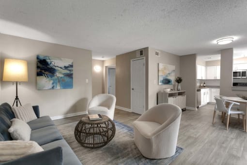 Open floorplan living room at The Atlantic North Springs, Dunwoody, GA.