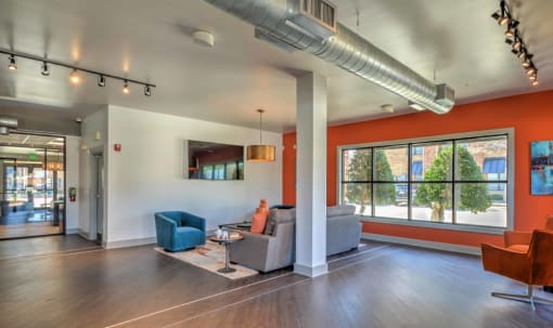Resident Lounge with Media and Coffee Station. at The Atlantic McKinney Ranch, McKinney, Texas