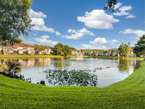 Lake with fountain at The Atlantic Preserve, Plantation, Florida