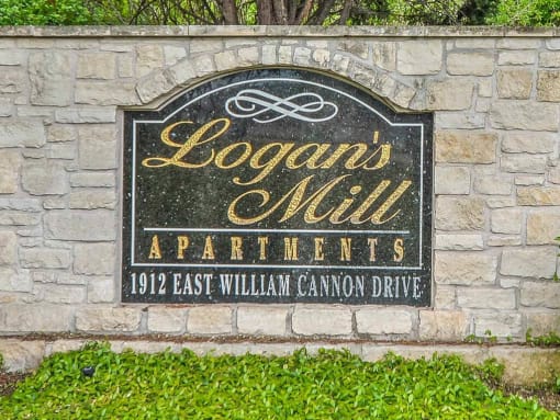 Property Sign at Community Entrance.at Logans Mill, Austin, TX.