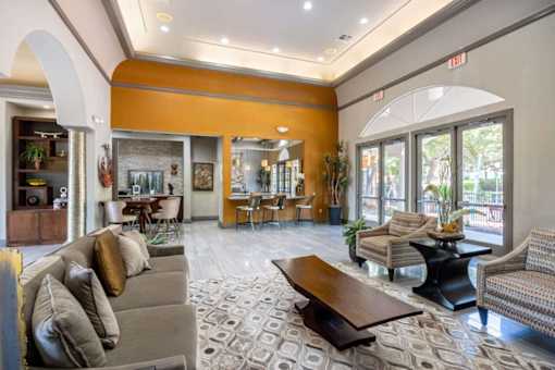 Comfortable Living Room with sofa set and ample lighting at Reserve at Canyon Creek, San Antonio, 78230