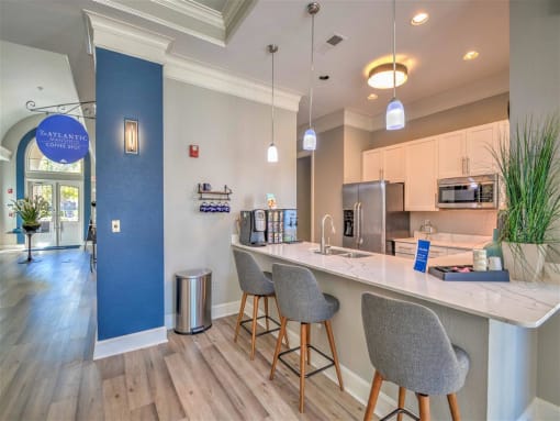 Resident Lounge with Media and Coffee Station at The Atlantic Mansfield, Texas.