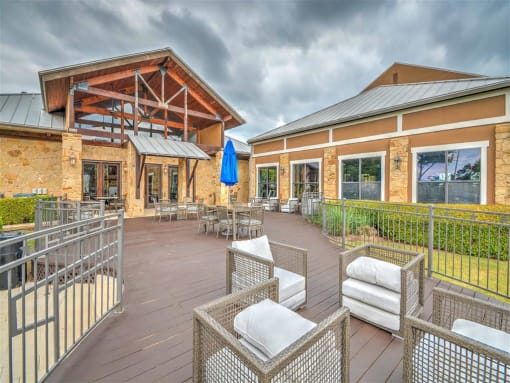 patio furniture at Village of Hawks Creek Apartments, Westworth Village, 76114
