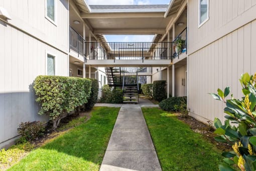 apartment stairways and grass