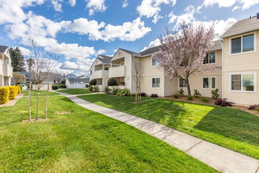 exterior of apartments and lawn