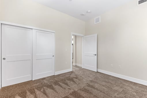 bedroom with closet doors and carpet