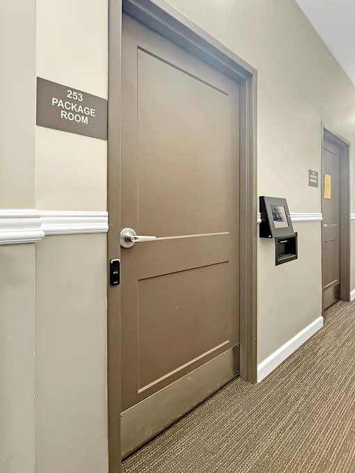 A package room at Stonehouse Square Apartments