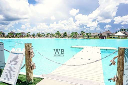 A pool with a sign that says WB Wan Bridge.