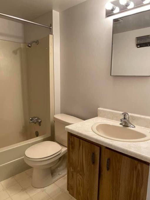 A white toilet sits next to a sink in a bathroom.