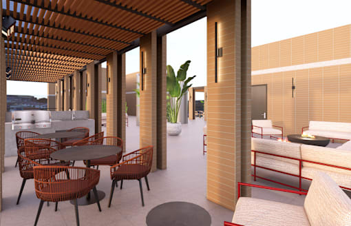 A patio with a table and chairs is shown.
