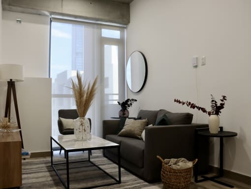 a living room with a couch and a coffee table