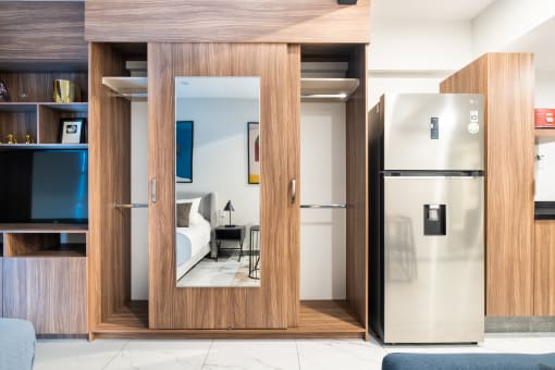 a view of the kitchen from the living room
