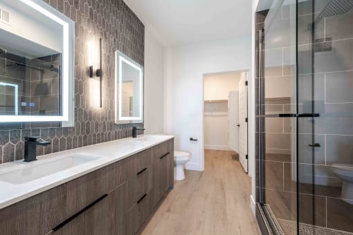 a bathroom with a sink and a shower