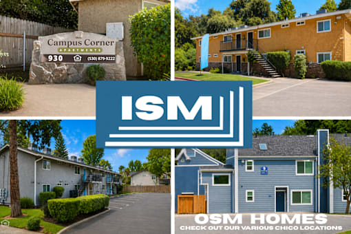 Property collage showcasing multiple apartment communities at OSM Properties Homes & Apartments, Chico, CA