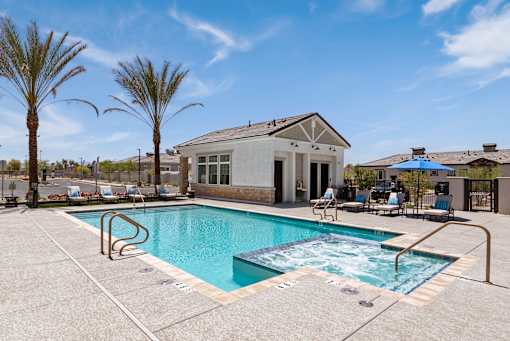 our resort style swimming pool is next to our clubhouse at our apartments on the strip at Zora Encanto, Phoenix