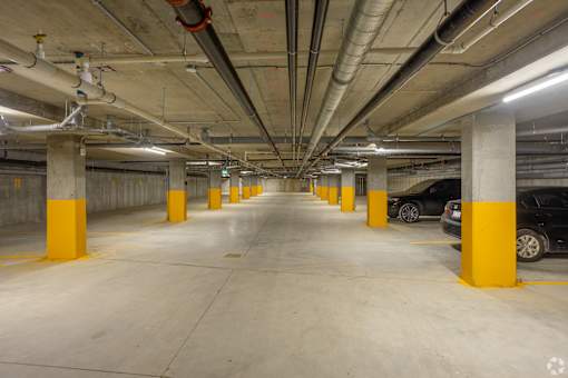 A parking garage at The Pointe at Riverview, Edmonton