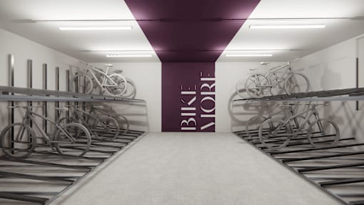 A bike shop with bicycles on the racks.