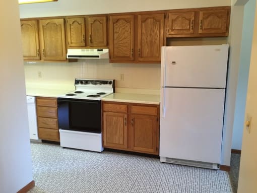 Appliances in the kitchen and cabinets at Dutch Hills Terrace Apartments, Parkersburg, WV