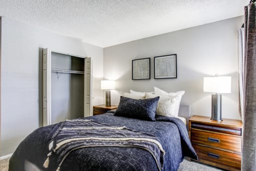 Bedroom in newly renovated apartment at The Highland on Briley in Nashville, TN.