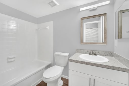 Newly renovated apartment bathroom at Southern Oaks Residences