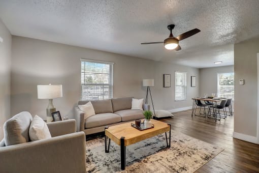 a living room with a couch and a coffee table
