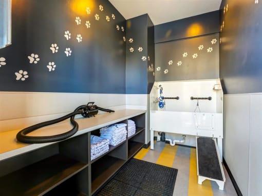 a large bathroom with a shower and a sink