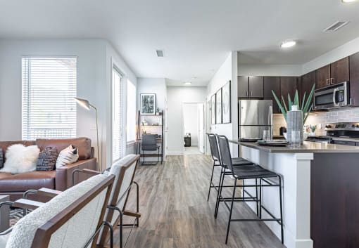 a kitchen and living room at RockVue, Broomfield